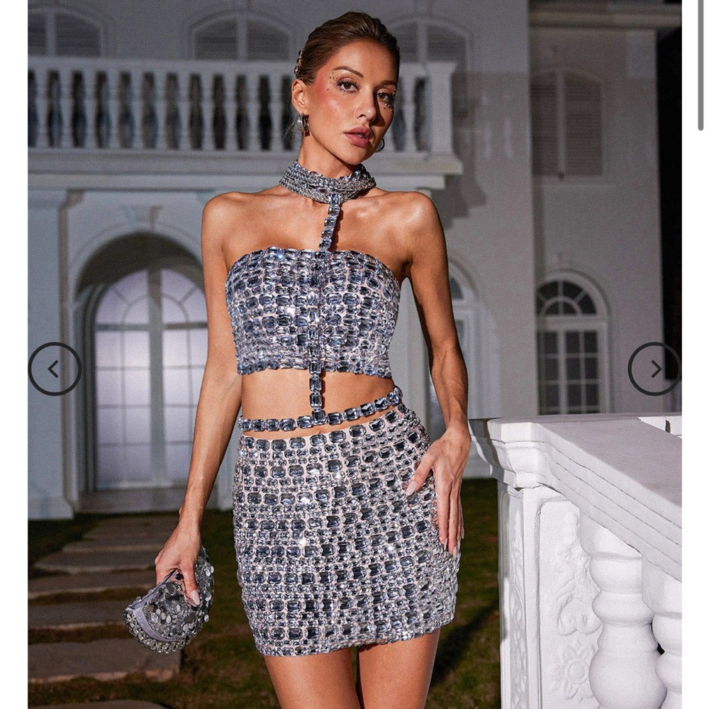 Zelie Rhinestone Skirt Set - Mew Mew - New Condition- Perfect for Bachelorette
